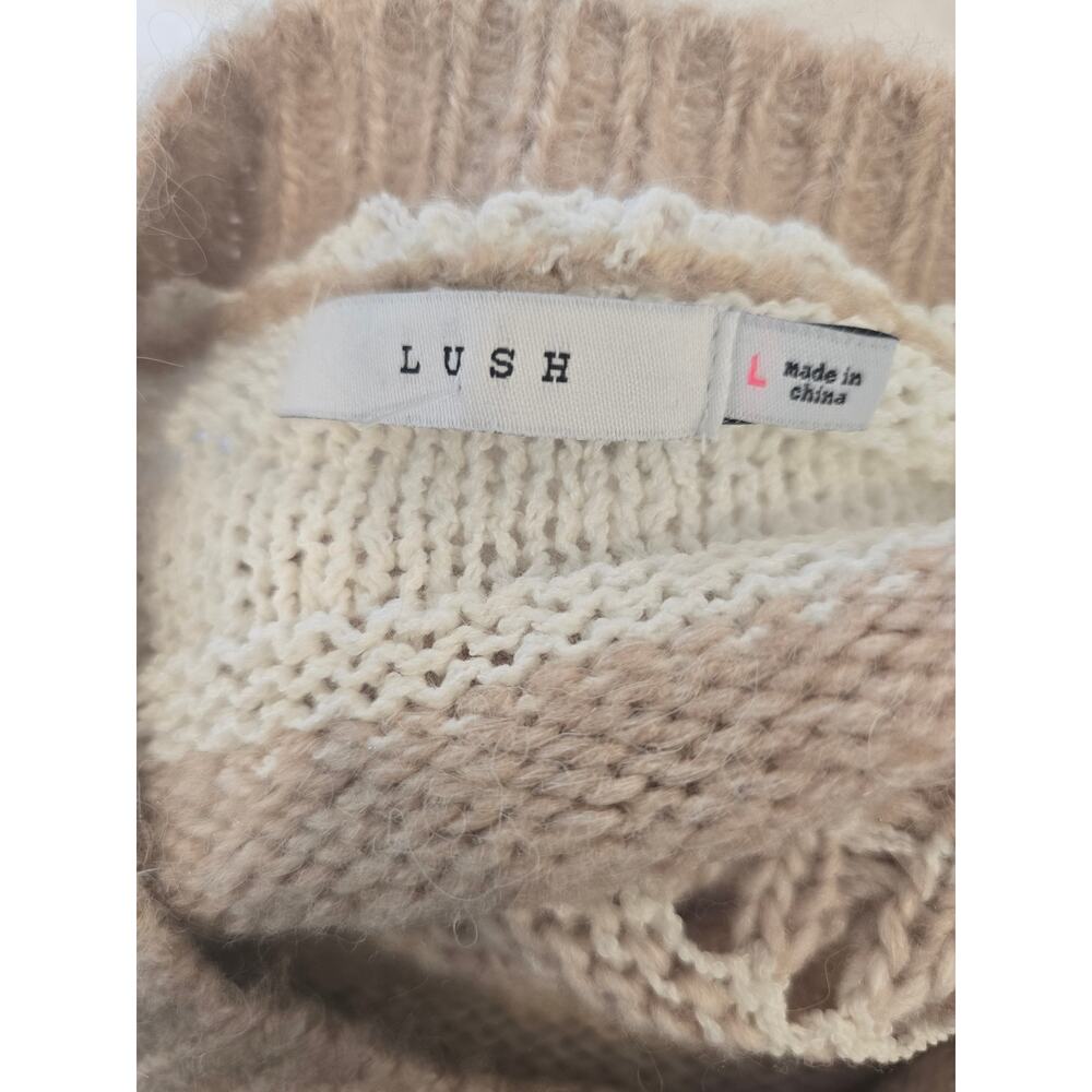 LUSH Knitted Cream and Tan Long Sleeve SWEATER Size L NWOT - Picture 7 of 8